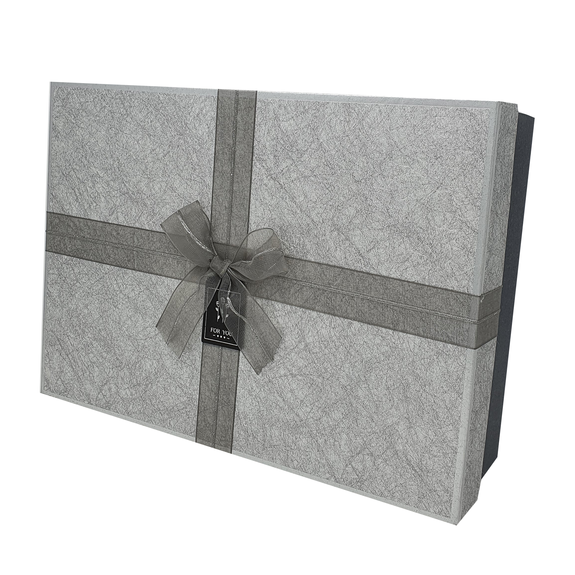 Silver Patterned Gift Box Set with Metallic Ribbon and Bow