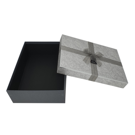 Silver Patterned Gift Box Set with Metallic Ribbon and Bow