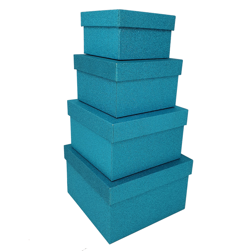 Turquoise Blue Square Sparkly Glitter Rigid Stacking Gift Boxes