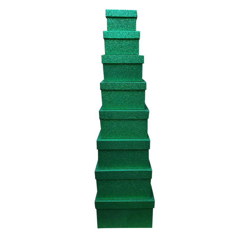 Green Square Sparkly Glitter Rigid Stacking Gift Boxes