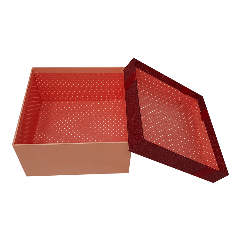 Red Square Sparkly Glitter Rigid Stacking Gift Boxes with Bow & Ribbon