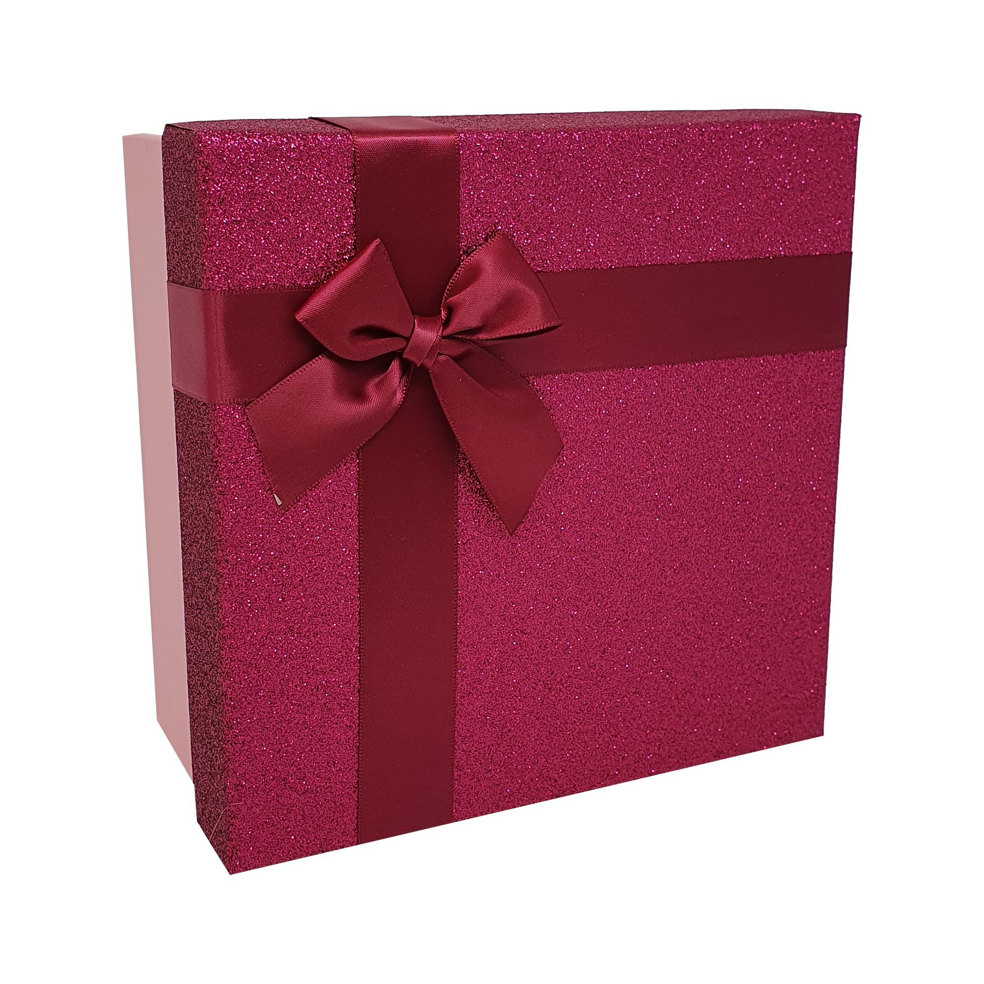 Pink Square Sparkly Glitter Rigid Stacking Gift Boxes with Bow & Ribbon