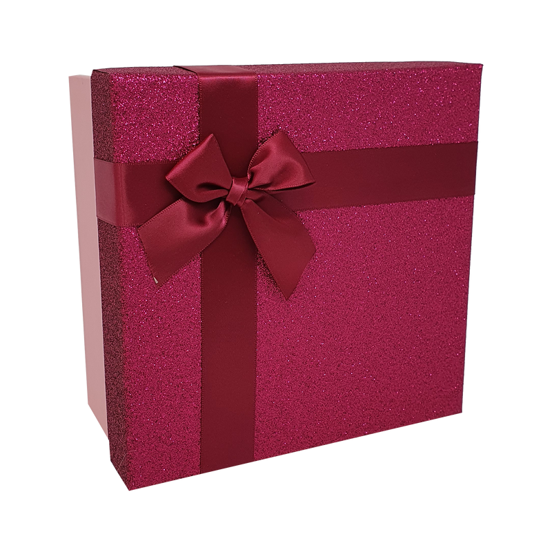 Pink Square Sparkly Glitter Rigid Stacking Gift Boxes with Bow & Ribbon