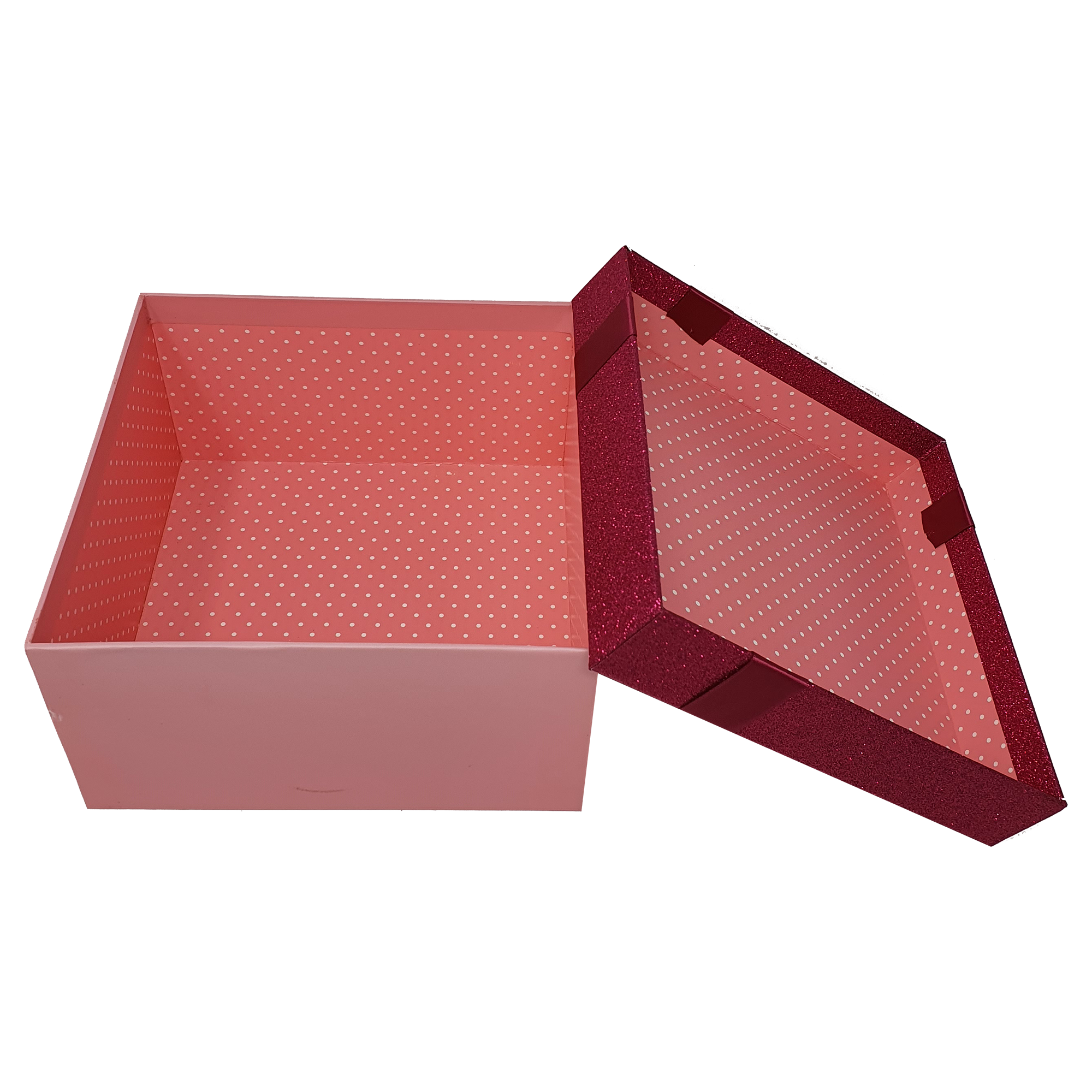 Pink Square Sparkly Glitter Rigid Stacking Gift Boxes with Bow & Ribbon