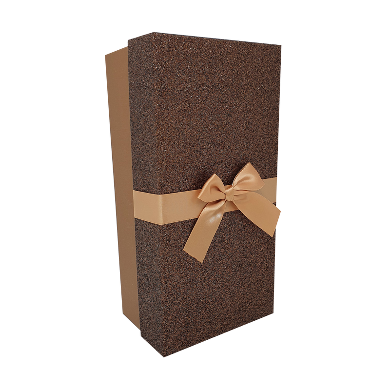 Brown Rectangular Sparkly Glitter Rigid Stacking Gift Boxes with Bow & Ribbon