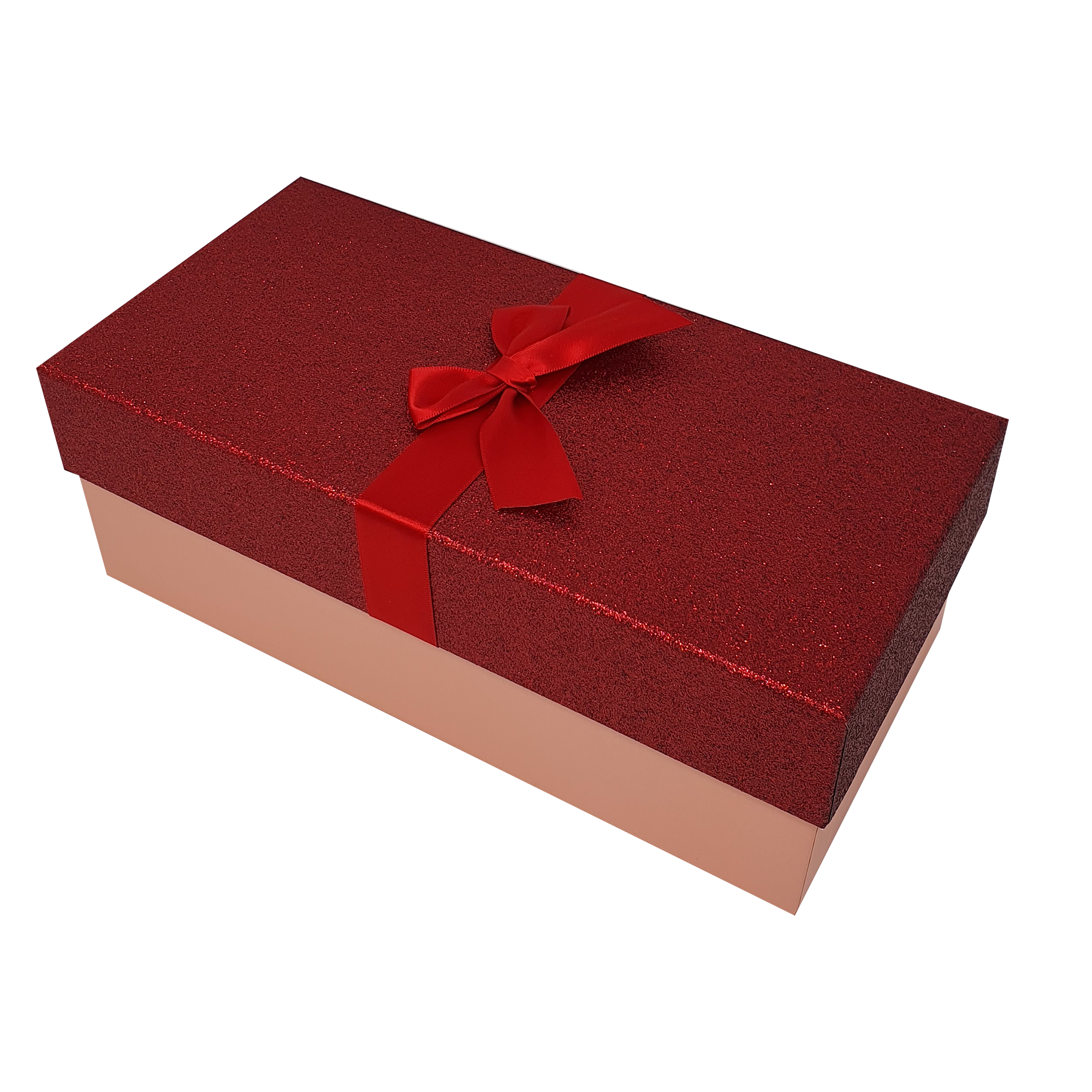Red Rectangular Sparkly Glitter Rigid Stacking Gift Boxes with Bow & Ribbon