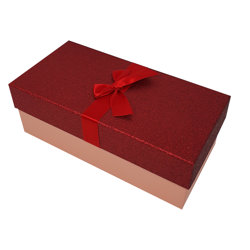 Red Rectangular Sparkly Glitter Rigid Stacking Gift Boxes with Bow & Ribbon