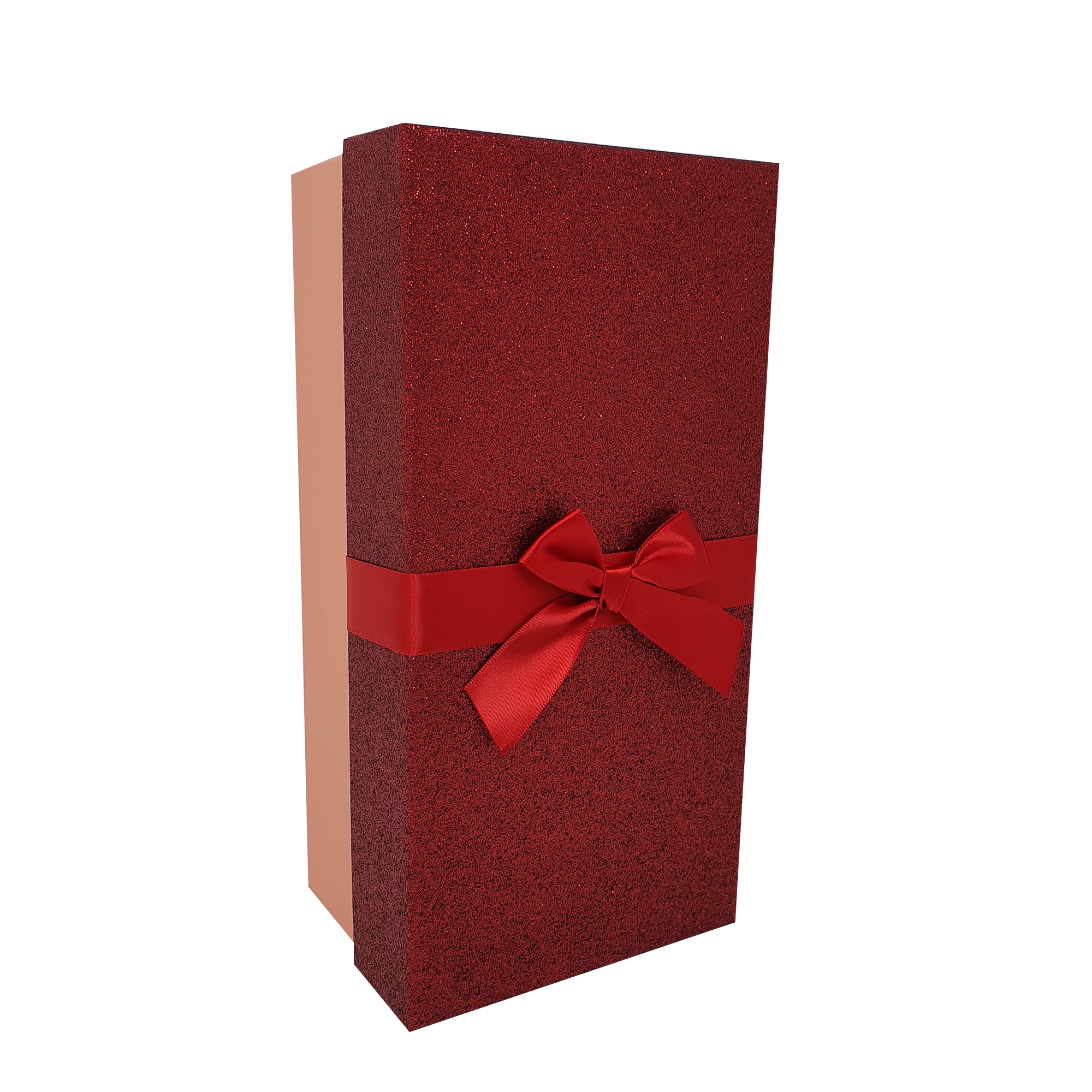 Red Rectangular Sparkly Glitter Rigid Stacking Gift Boxes with Bow & Ribbon