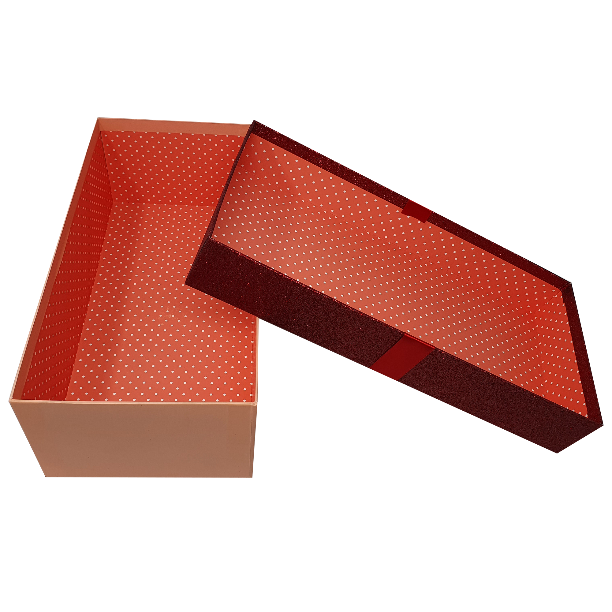 Red Rectangular Sparkly Glitter Rigid Stacking Gift Boxes with Bow & Ribbon