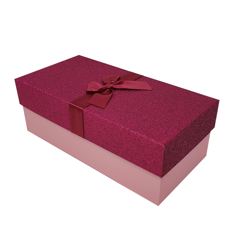Pink Rectangular Sparkly Glitter Rigid Stacking Gift Boxes with Bow & Ribbon