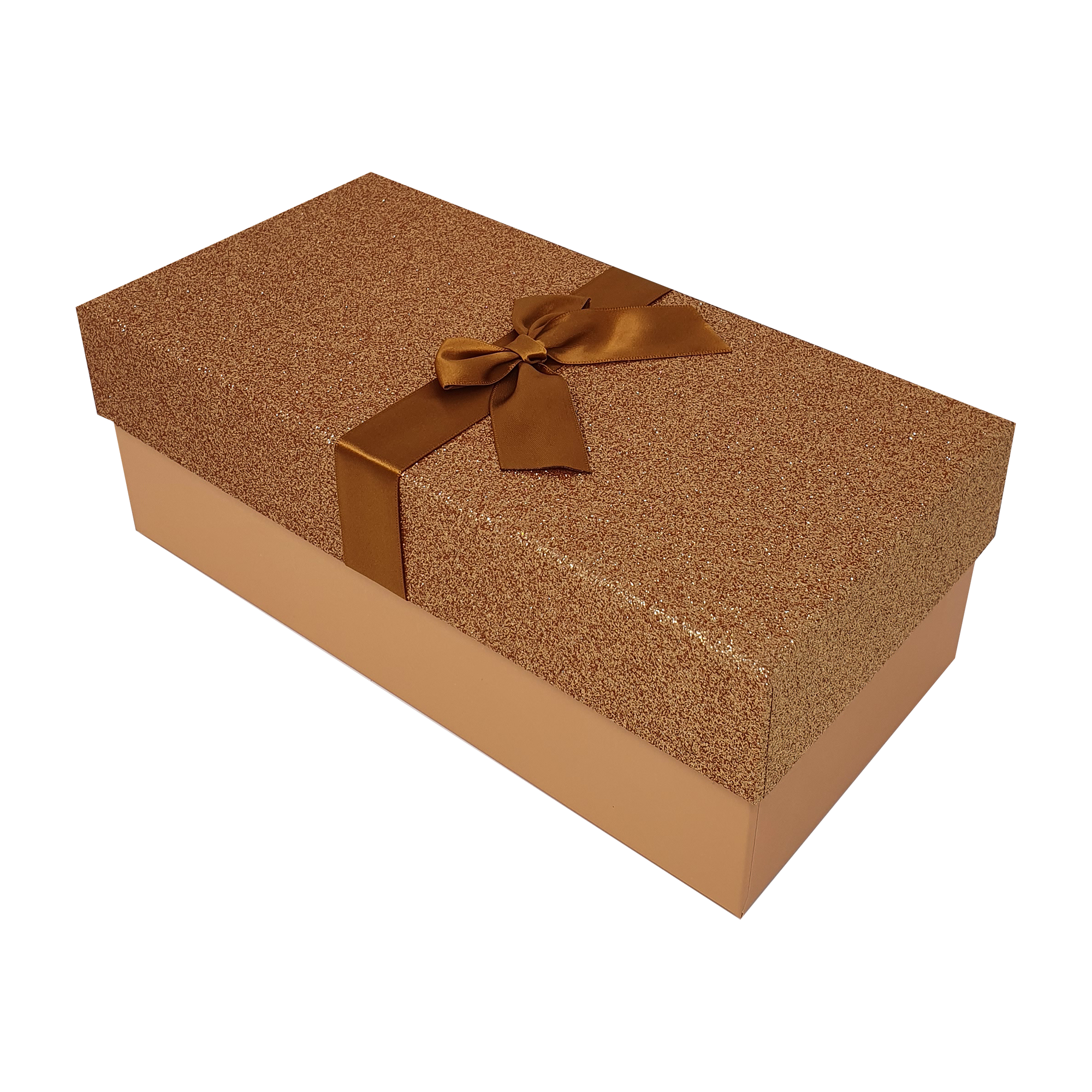 Gold Rectangular Sparkly Glitter Rigid Stacking Gift Boxes with Bow & Ribbon