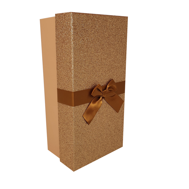 Gold Rectangular Sparkly Glitter Rigid Stacking Gift Boxes with Bow & Ribbon
