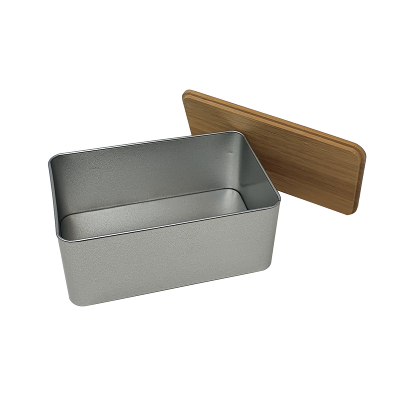 Rectangular Tin With Bamboo Solid Lid/ L130(mm) x W80(mm) x H58(mm)