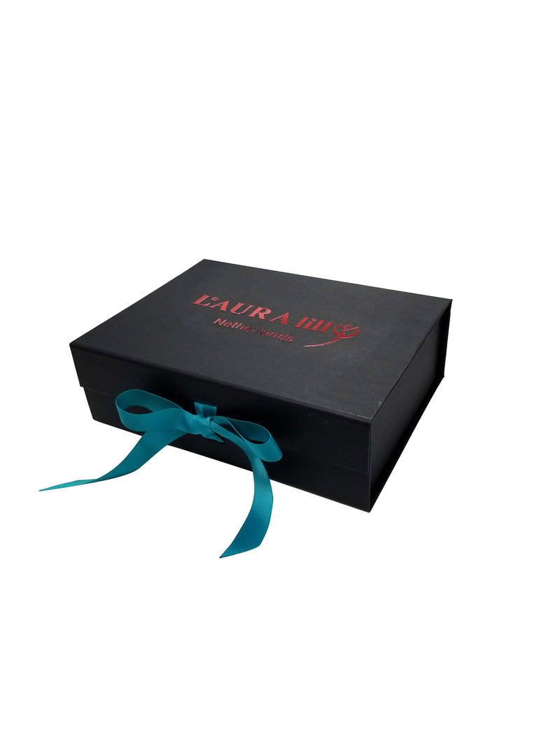 A4 Size Black Folding Magnetic Gift Box with Ribbon