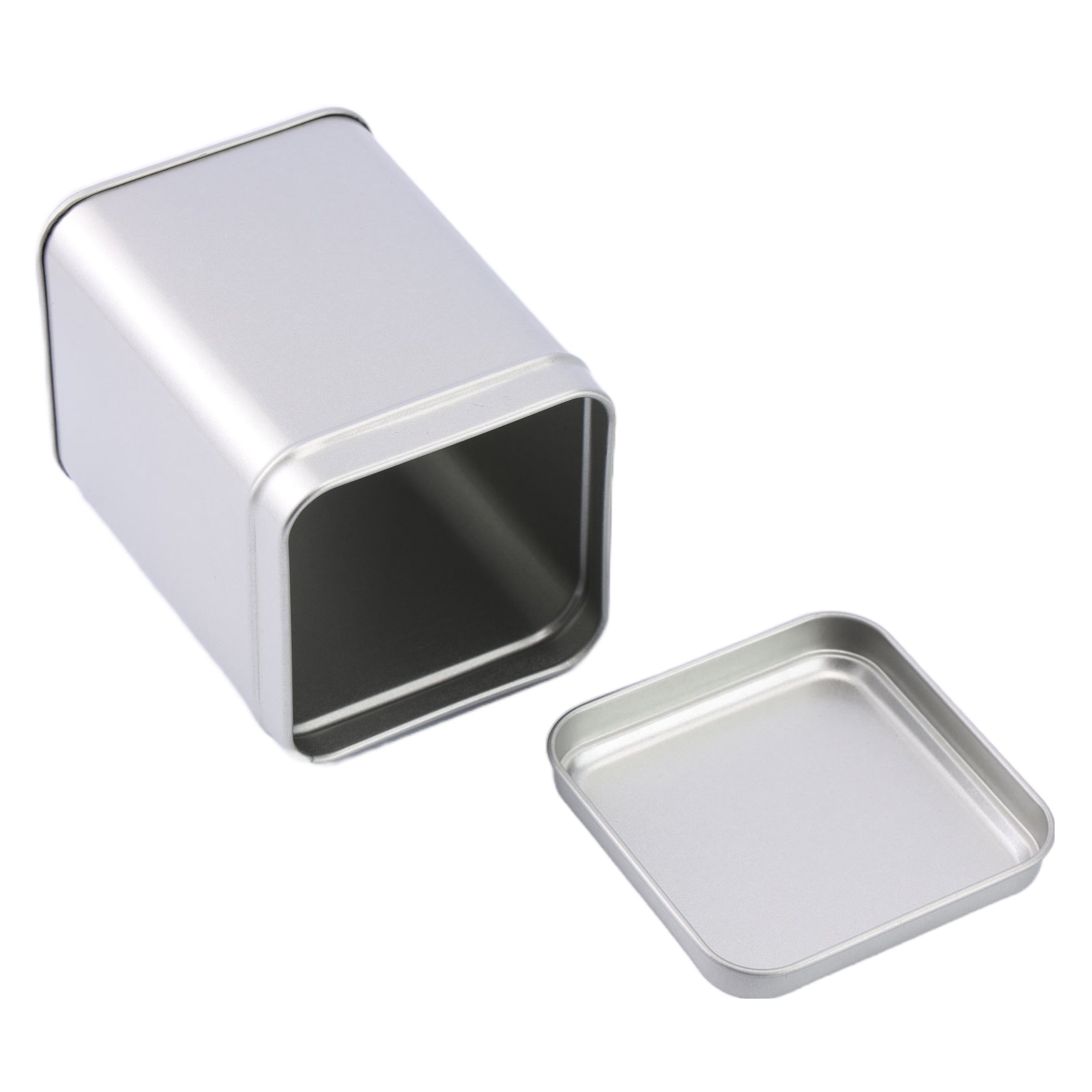 Silberne hohe quadratische Dose mit abgestuftem Stülpdeckel / 70 x B70 x H100 (mm) 
