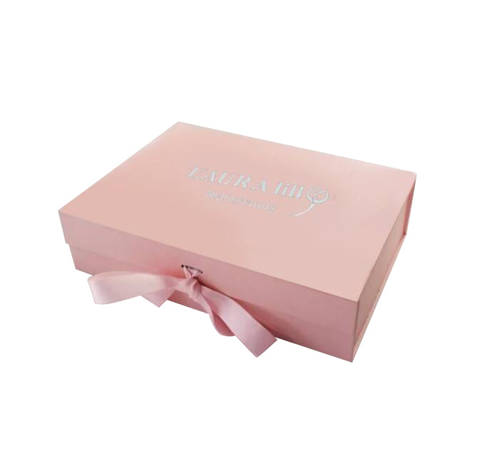 A5 Size Pink Folding Magnetic Gift Box with Ribbon