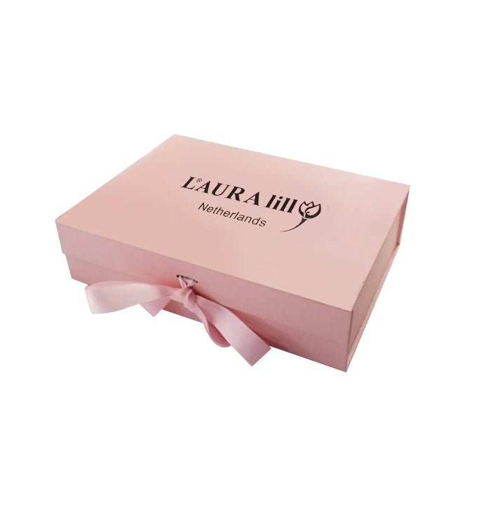 Wholesale A5 Size Pale Pink Folding Magnetic Gift Box with Changeable Ribbon