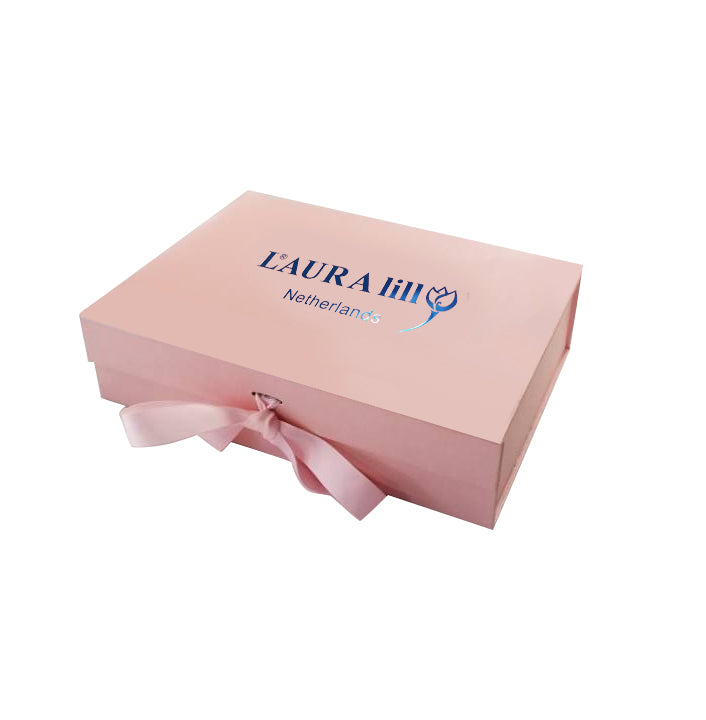 Wholesale A5 Size Pale Pink Folding Magnetic Gift Box with Changeable Ribbon
