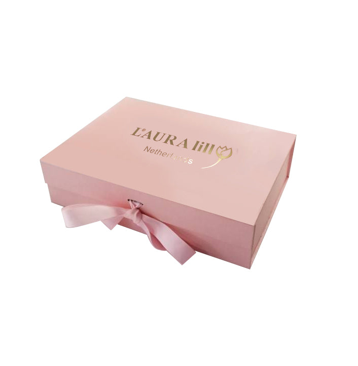 Wholesale A5 Size Pale Pink Folding Magnetic Gift Box with Changeable Ribbon