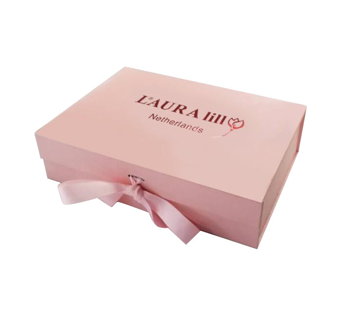 Wholesale A5 Size Pale Pink Folding Magnetic Gift Box with Changeable Ribbon