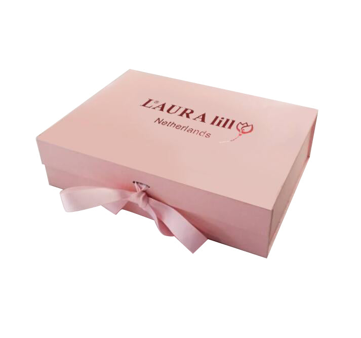 A4 Size Pink Folding Magnetic Gift Box with Ribbon