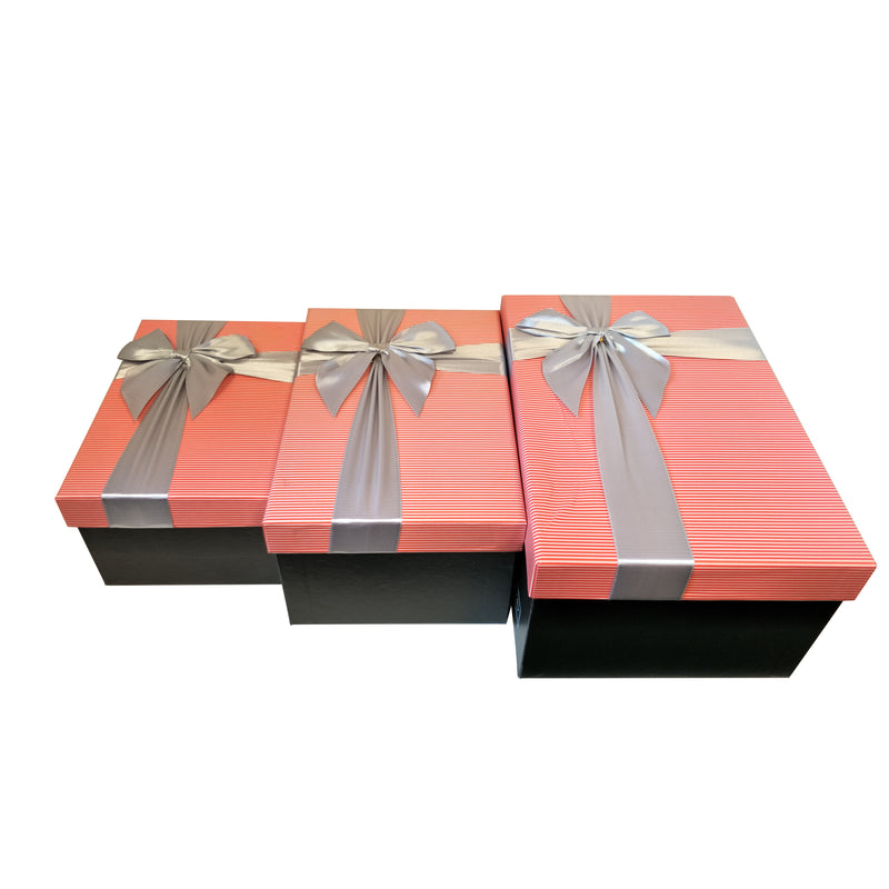 Luxury Nested Rigid Rectangular Gift Box With Lift Off Lid And Ribbon & Bow- Set Of 3 - Ld Packagingmall