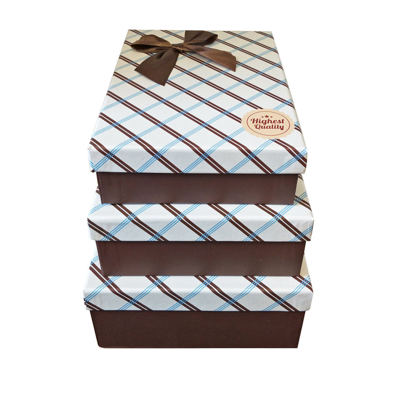 Luxury Rigid Checkered Pattern Gift Box with Bow - Ld Packagingmall
