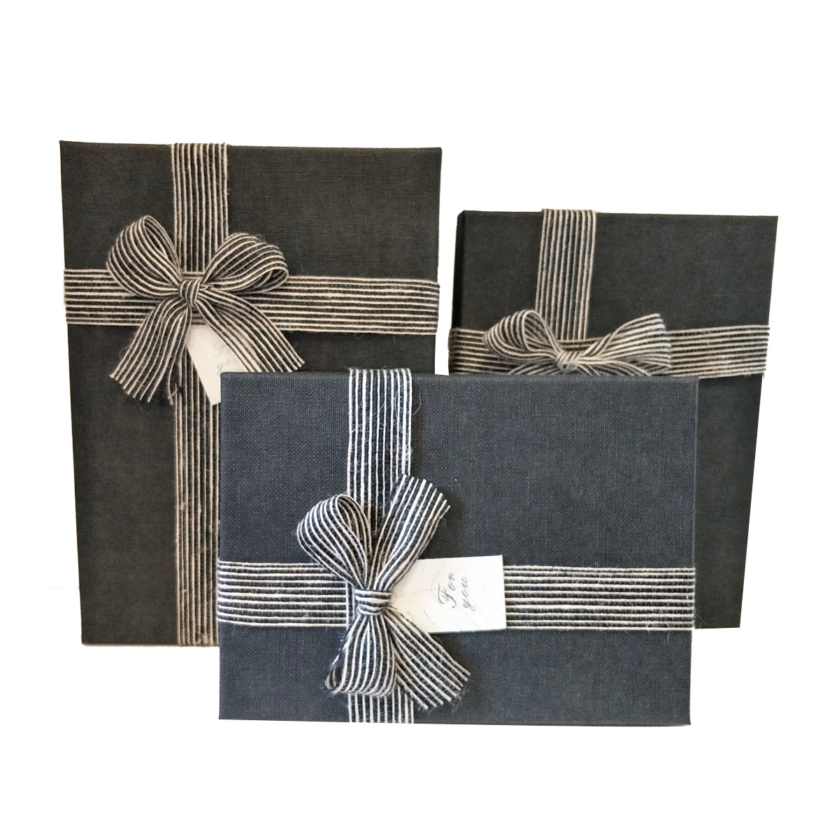 Luxury Rigid Rectangular Gift Box with Bow and Tag - Set of 3 - Ld Packagingmall