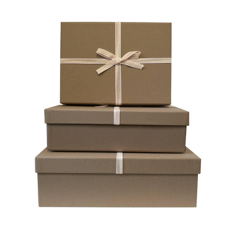 Luxury Rigid Rectangular Gift Box with Bow -Set of 3 - Ld Packagingmall