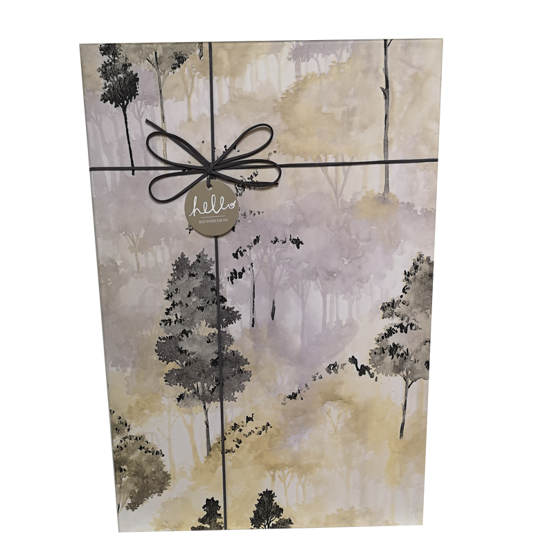 Extra Large Rectangular Rigid Watercolor Trees Gift Box With Ribbon & Bow