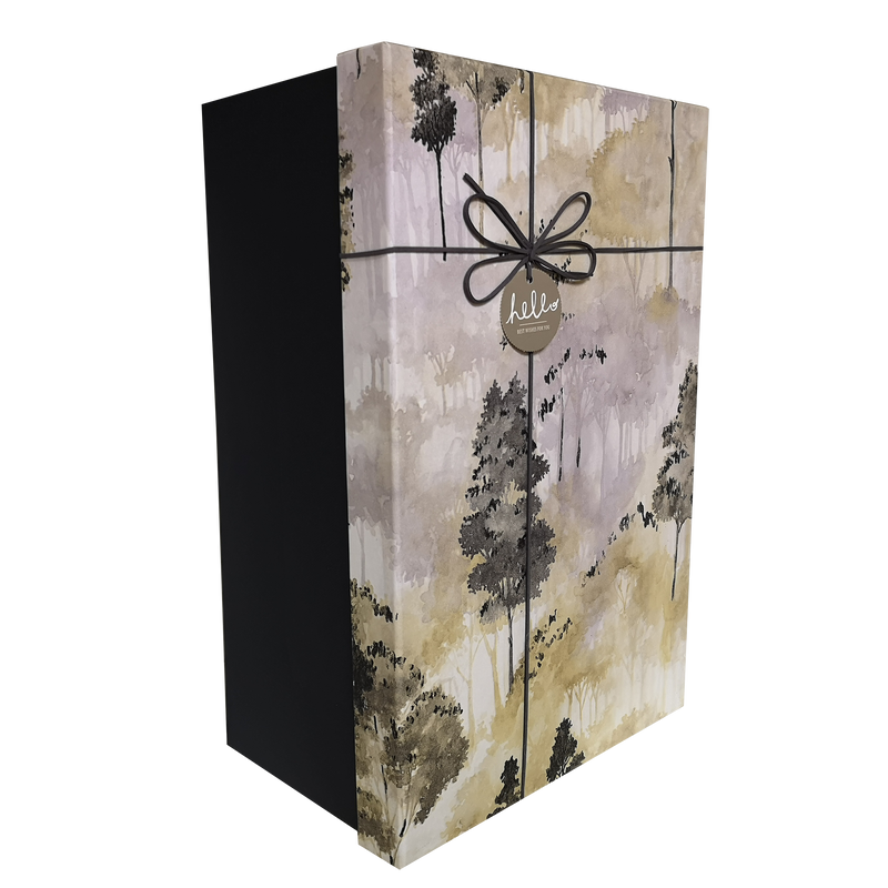 Extra Large Rectangular Rigid Watercolor Trees Gift Box With Ribbon & Bow
