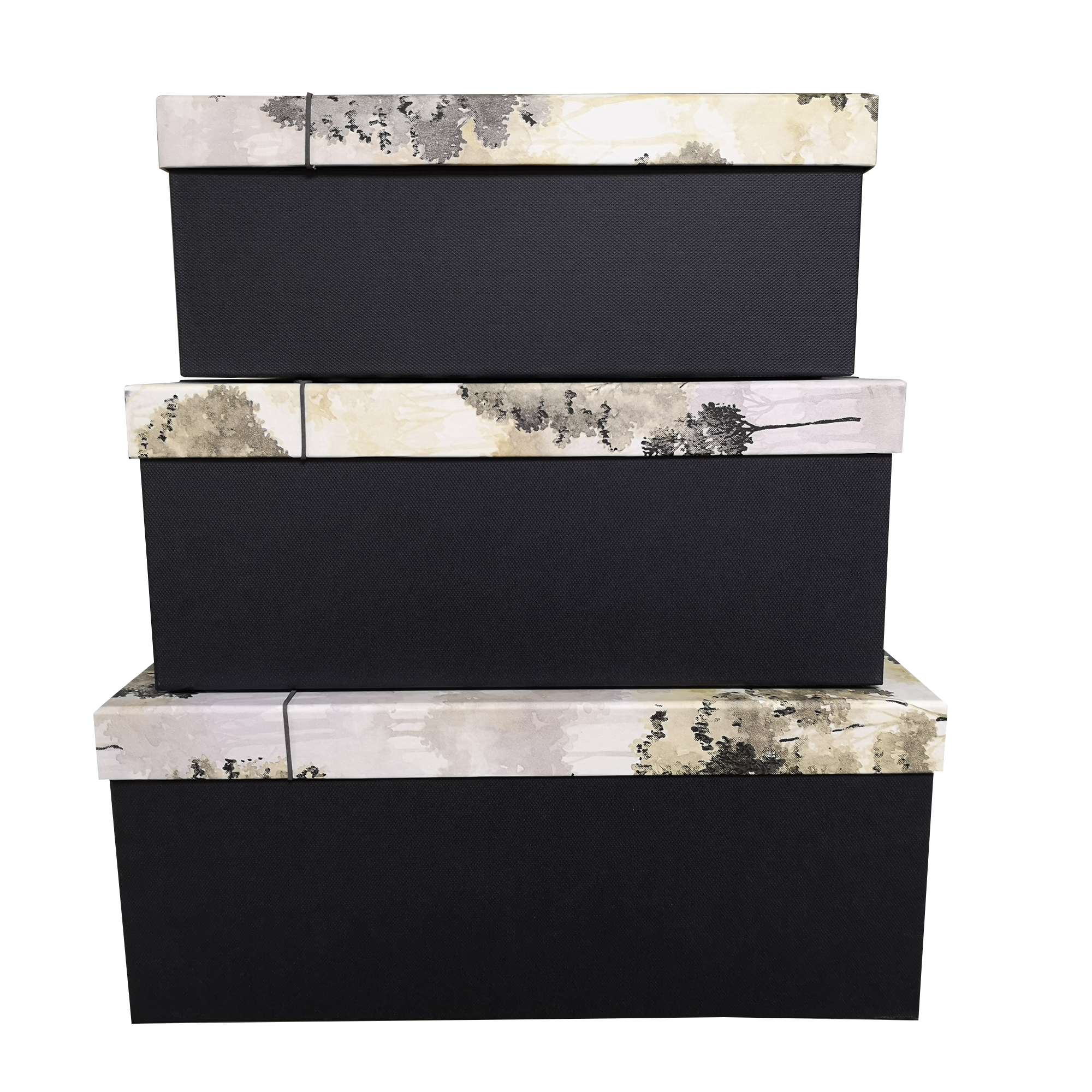 Extra Large Rectangular Rigid Watercolor Trees Gift Box With Ribbon & Bow