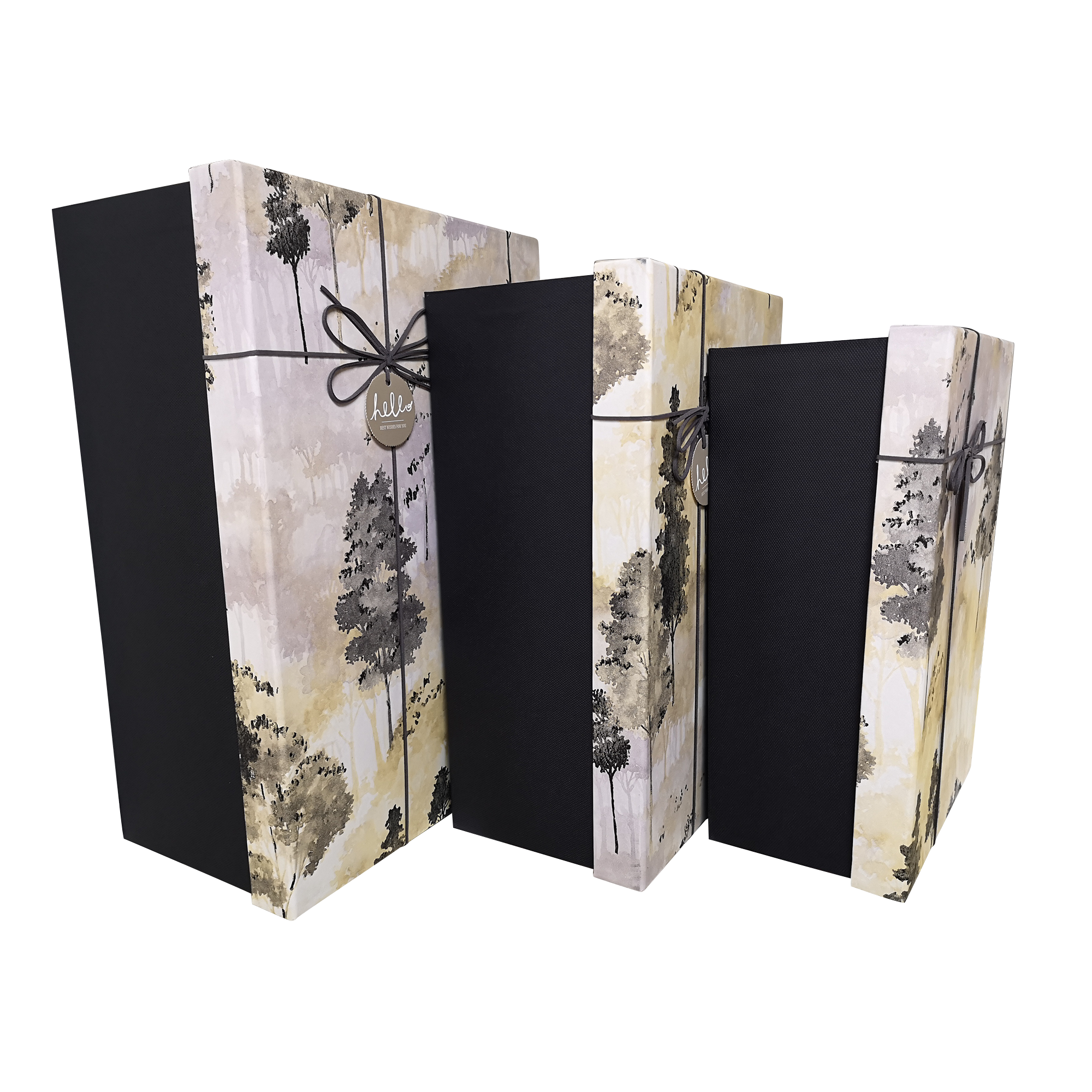 Extra Large Rectangular Rigid Watercolor Trees Gift Box With Ribbon & Bow