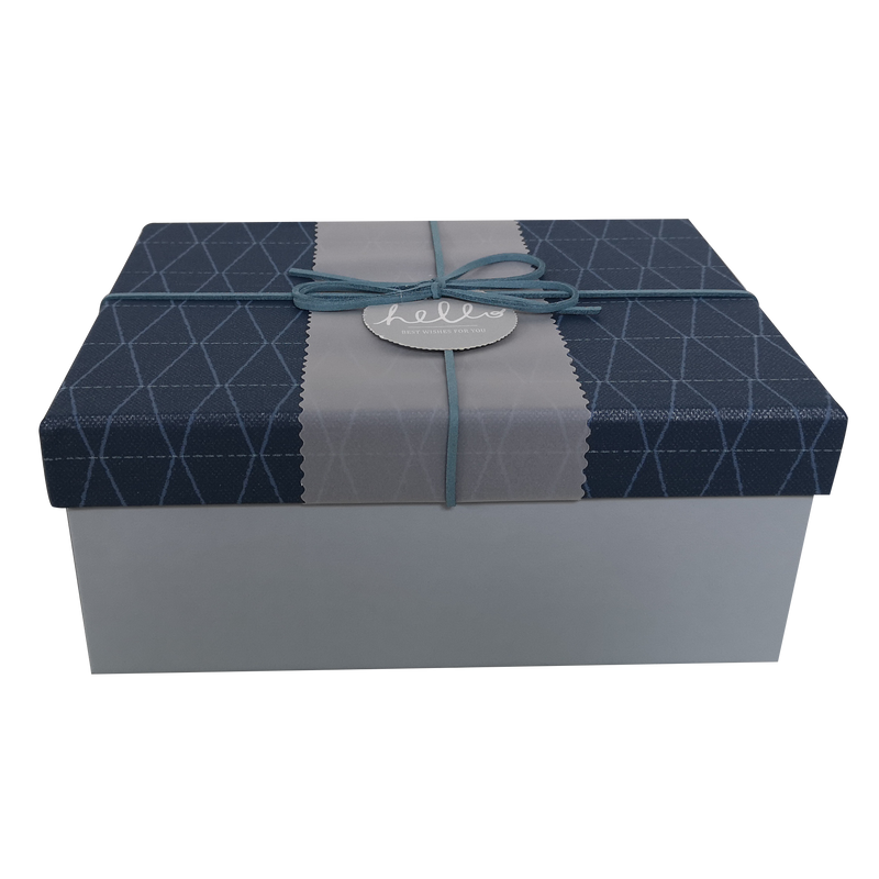 Rectangular Rigid Geometric Pattern Gift Box With Ribbon & Sleeve