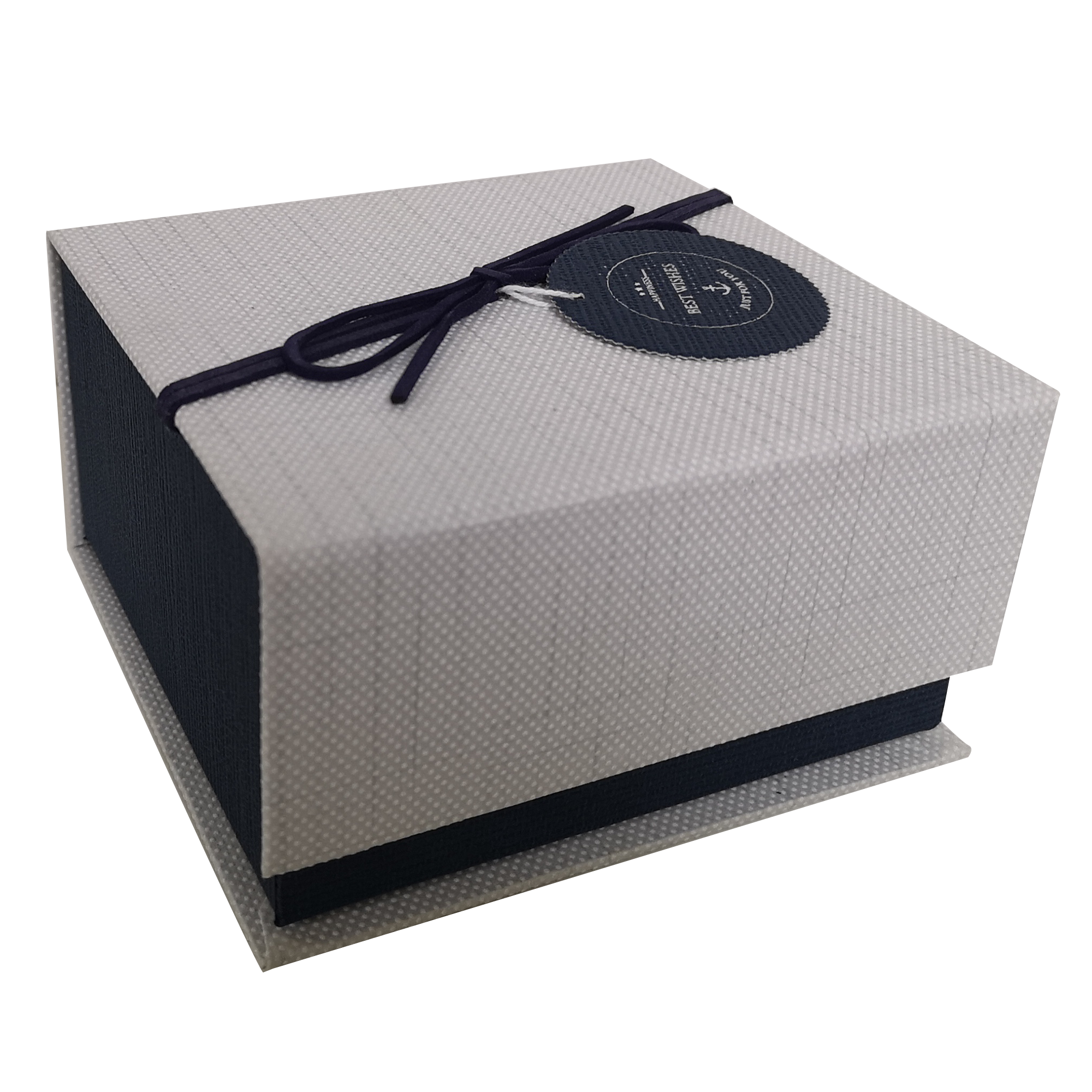 Quadratische, starre magnetische Geschenkbox mit Band und Anhänger 