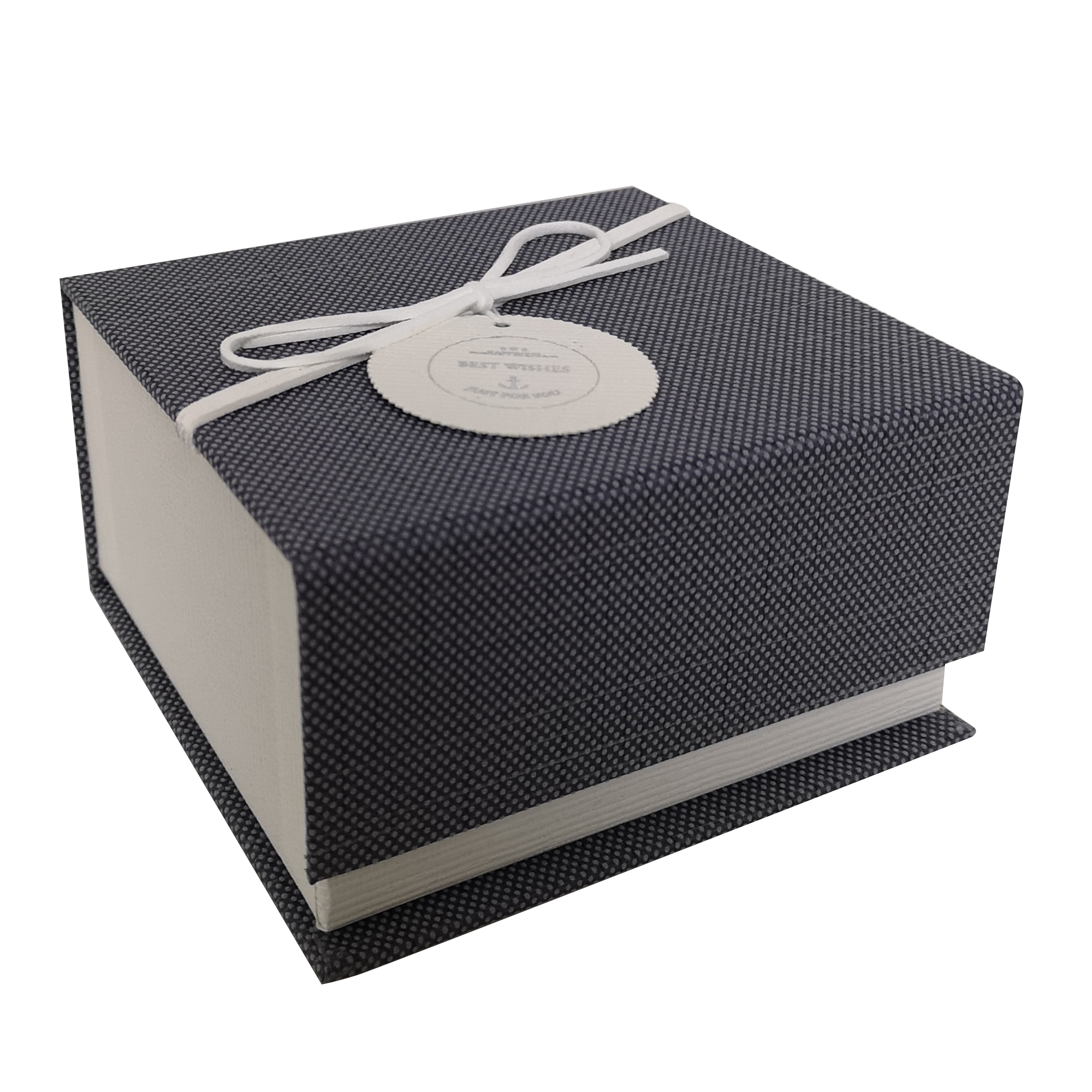 Quadratische, starre magnetische Geschenkbox mit Band und Anhänger 