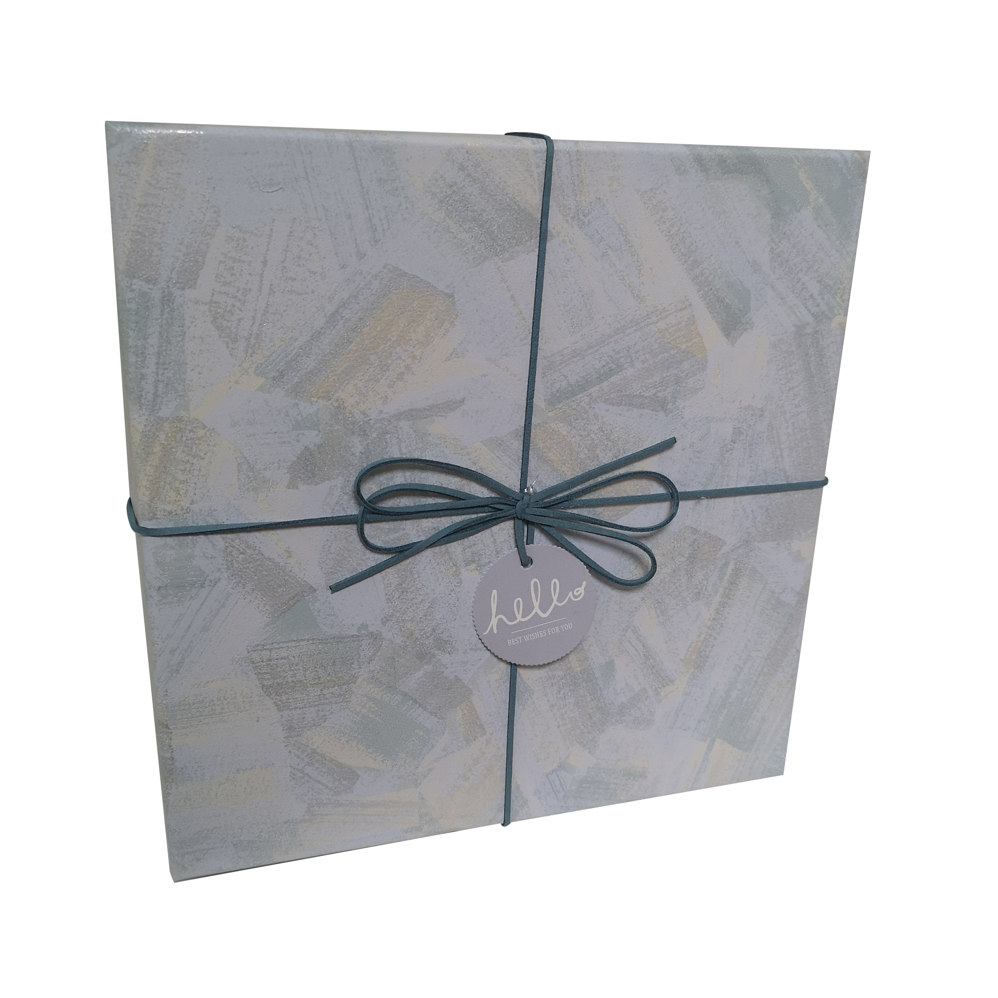 Square Rigid Brush Strokes Pattern Gift Box With Ribbon & Bow