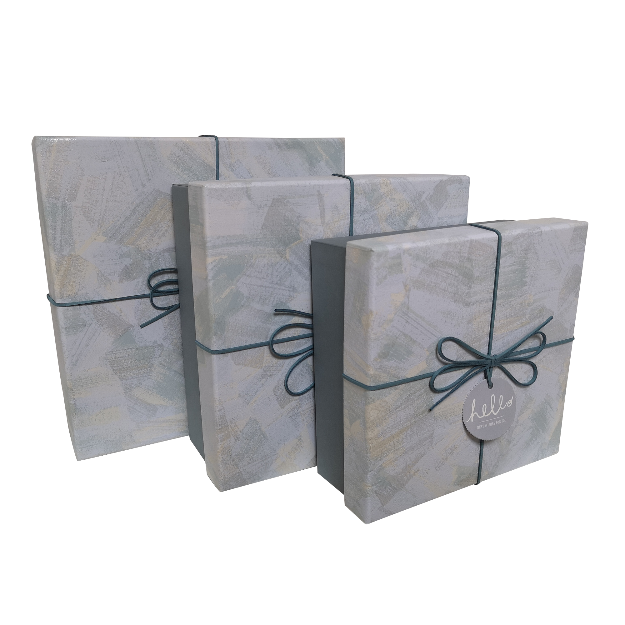 Square Rigid Brush Strokes Pattern Gift Box With Ribbon & Bow
