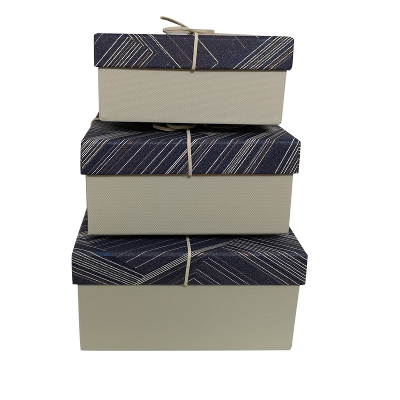 Square Rigid Striped Geormetric Gift Box with Ribbon & Tag