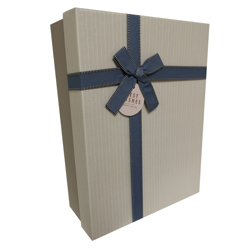 Rectangular Rigid Vertical Stripes Gift Box With Bow & Tag