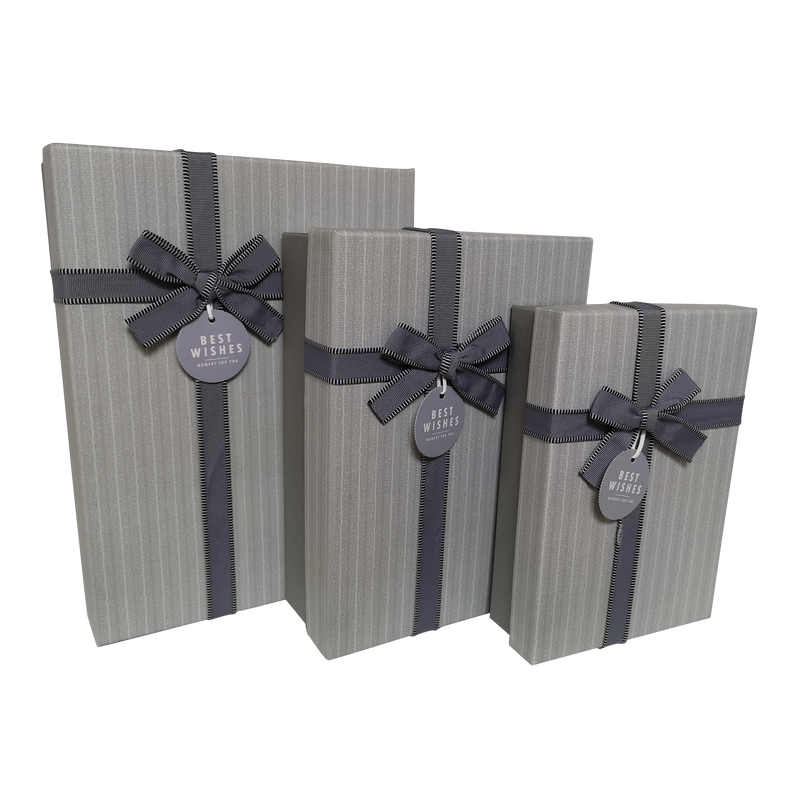 Rectangular Rigid Vertical Stripes Gift Box With Bow & Tag