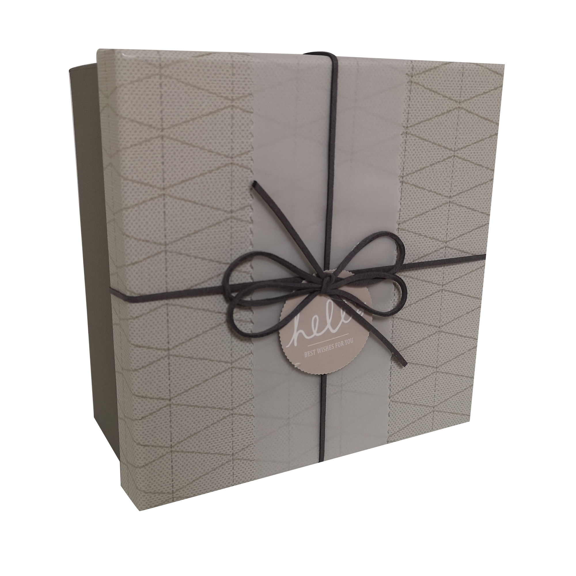 Square Rigid Geometric Pattern Gift Box With Ribbon & Sleeve