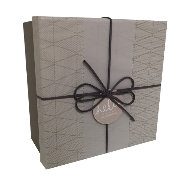 Square Rigid Geometric Pattern Gift Box With Ribbon & Sleeve