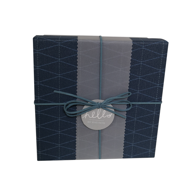 Square Rigid Geometric Pattern Gift Box With Ribbon & Sleeve