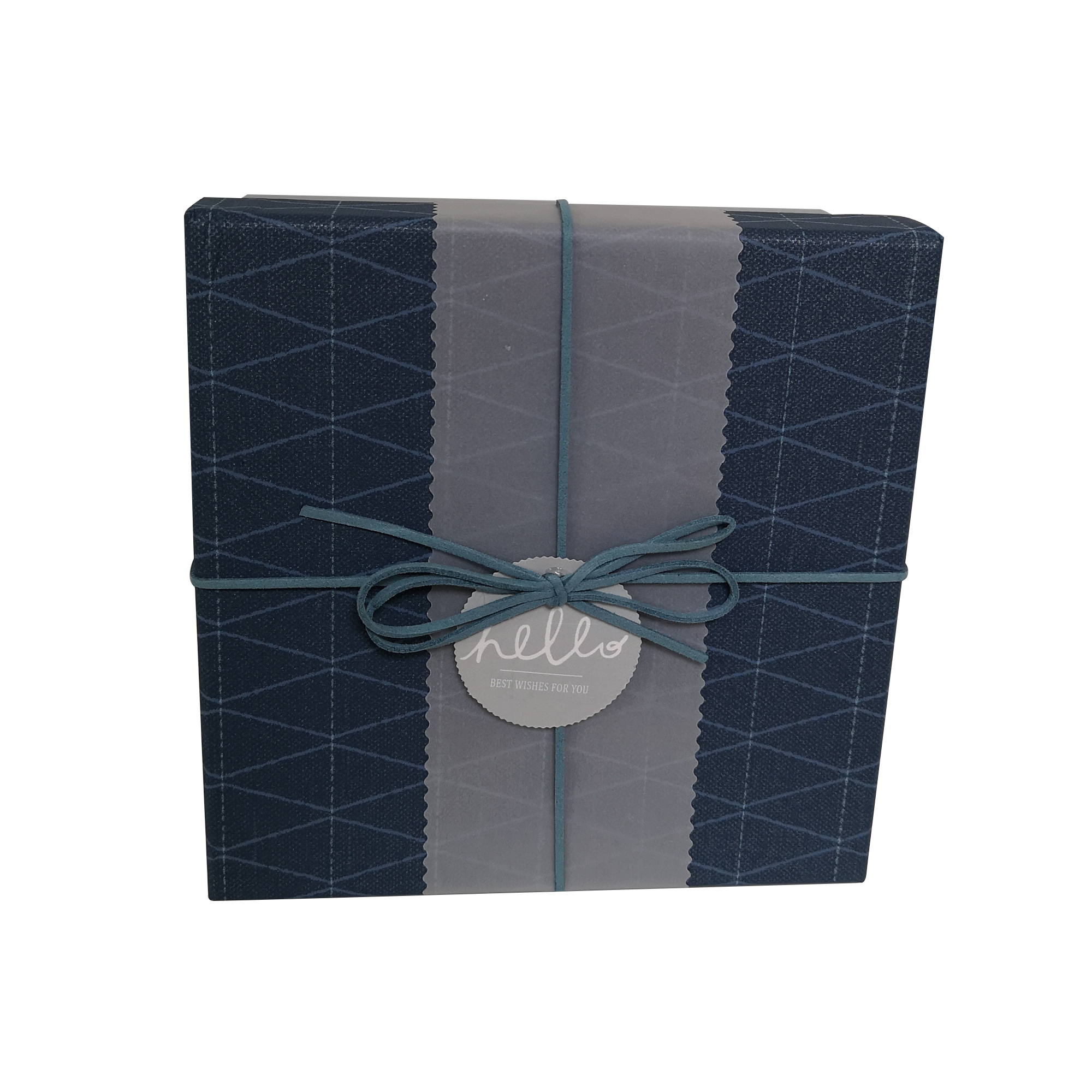 Square Rigid Geometric Pattern Gift Box With Ribbon & Sleeve