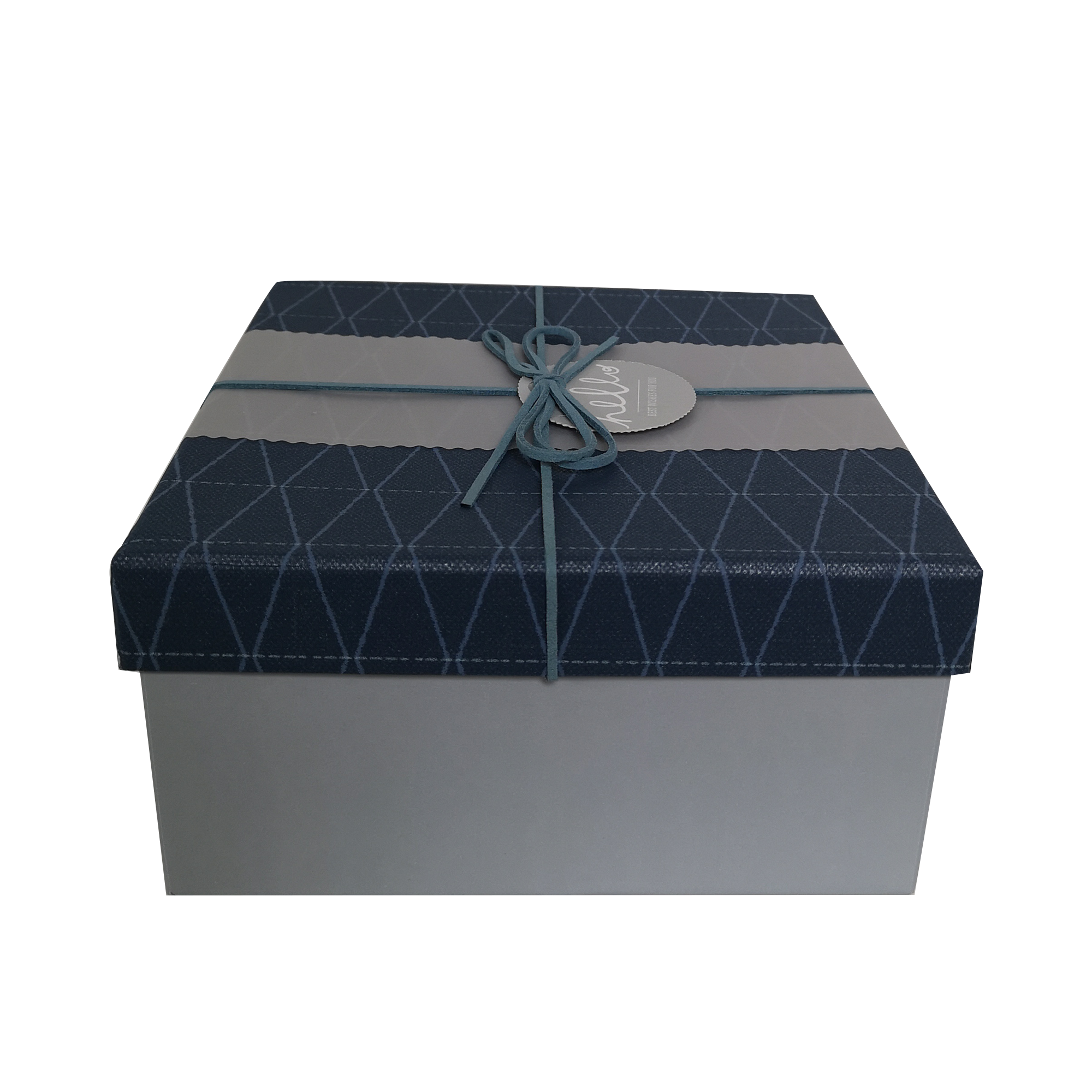 Square Rigid Geometric Pattern Gift Box With Ribbon & Sleeve