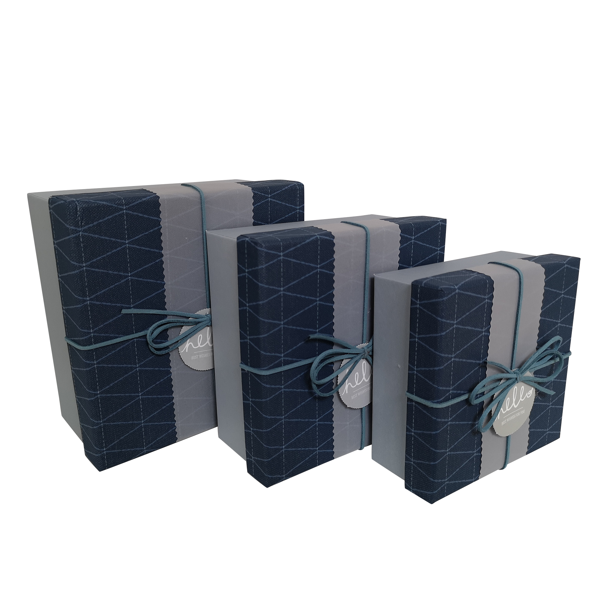 Square Rigid Geometric Pattern Gift Box With Ribbon & Sleeve