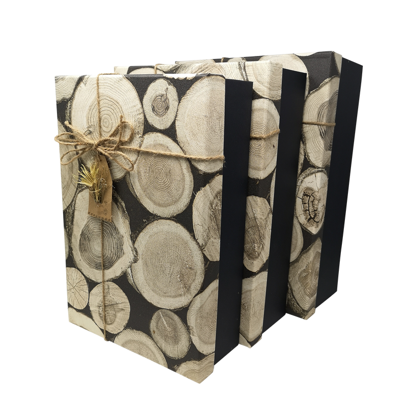 Rustic Wood Effect Rigid Gift Box with Ribbon and Bow