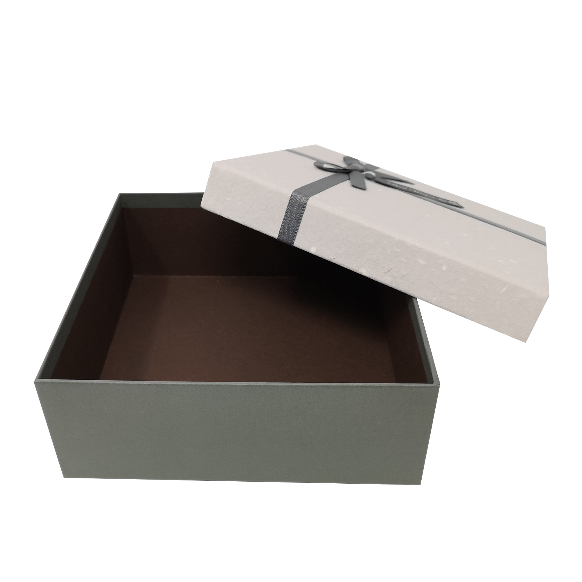Fibre Textured Square Gift Box with Ribbon and Tag