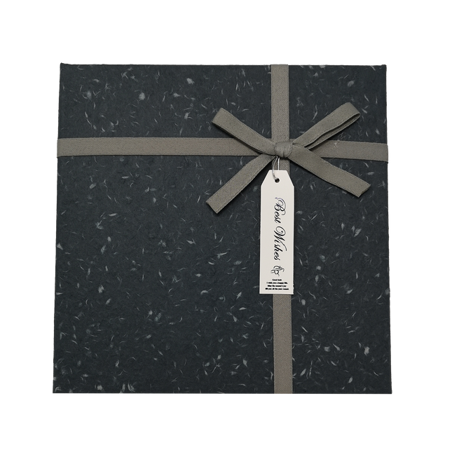 Fibre Textured Square Gift Box with Ribbon and Tag